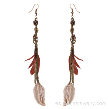 Pendientes de pluma larga paz Charms colgante pendientes